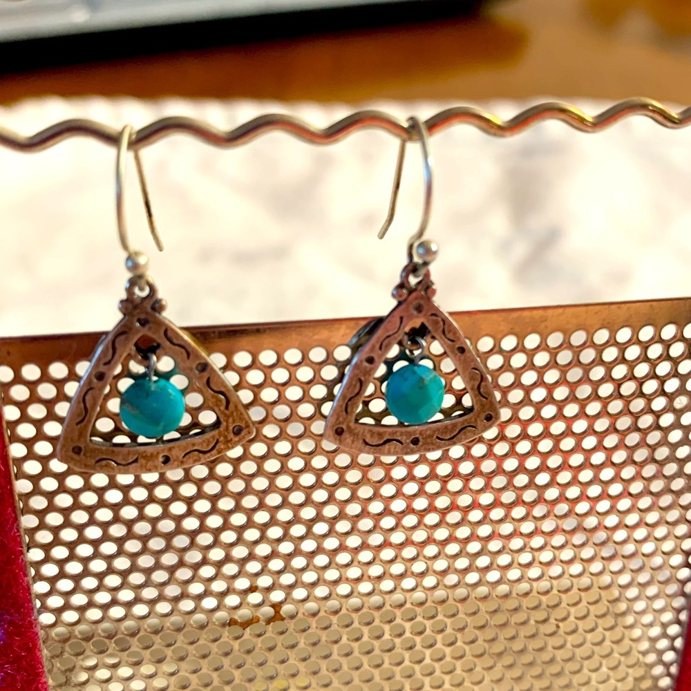 Silver and Turquoise Bead Drop Earrings